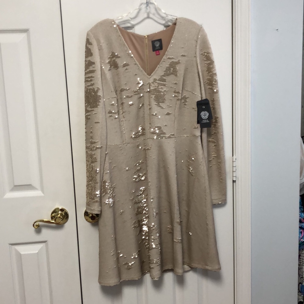 NWT Vince Camuto gold sequin dress.